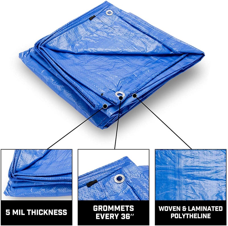 B-Air Grizzly Tarps by B-Air 20' x 30' Large Multi-Purpose Waterproof Heavy Duty Poly Tarp with Grommets Every 36", 8x8 Weave, 5 Mil Thick, for Home, Boats, Cars, Camping, Protective Cover, Blue - Image 4