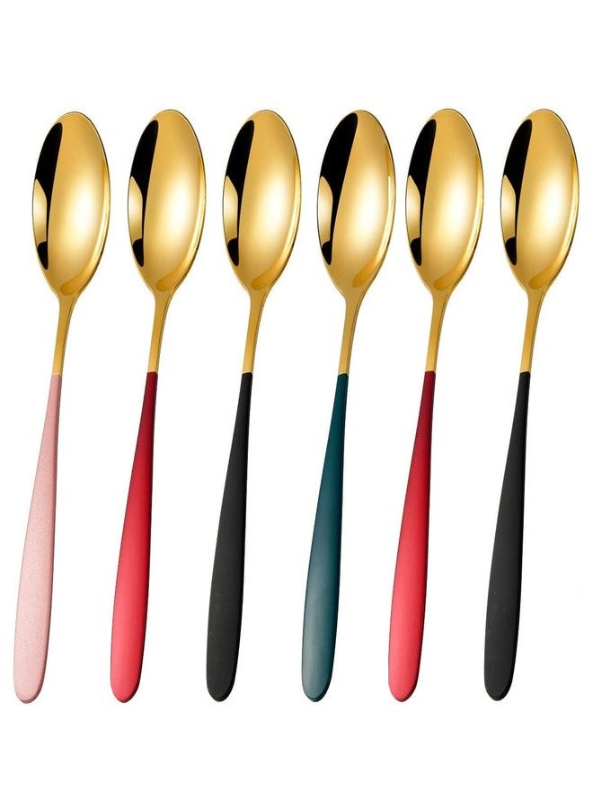 WE-CEF Soup Spoons,8/10 Stainless Steel Dessert Spoons, Gold Plating Deep Spoons Silverware for Bouillon Milk Soup Hot Chocolate Tea, Party Family Lover Gift, 6.3-inch (Pack - Mix - 6) - Image 1