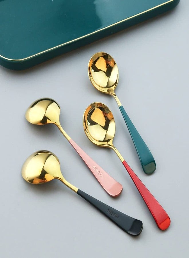 WE-CEF Soup Spoons,8/10 Stainless Steel Dessert Spoons, Gold Plating Deep Spoons Silverware for Bouillon Milk Soup Hot Chocolate Tea, Party Family Lover Gift, 6.3-inch (Pack - Mix - 6) - Image 2