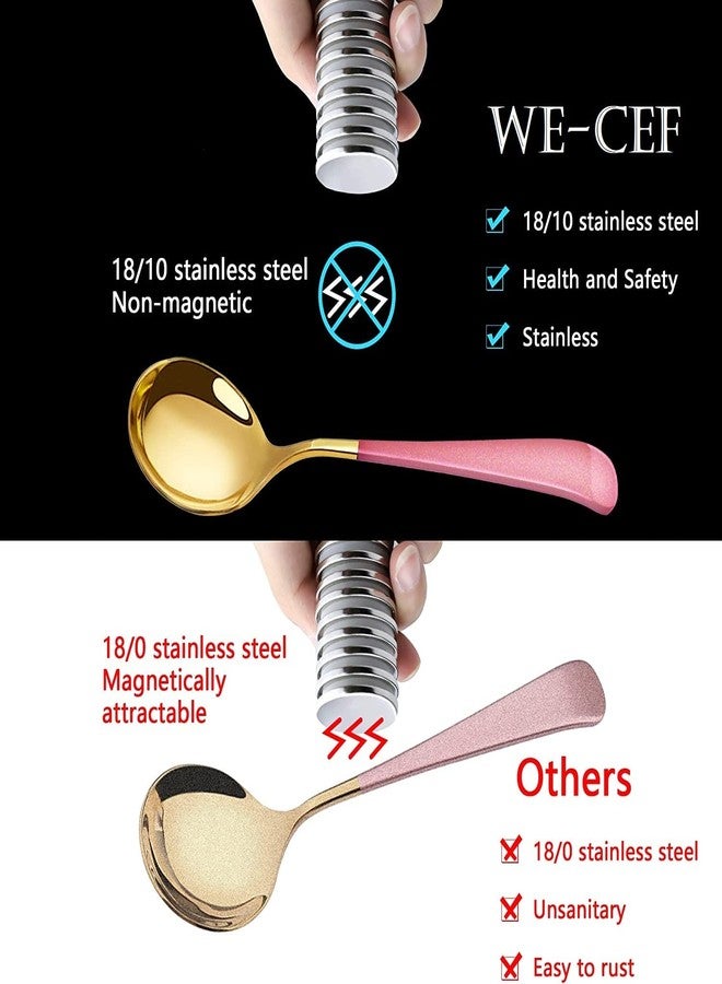 WE-CEF Soup Spoons,8/10 Stainless Steel Dessert Spoons, Gold Plating Deep Spoons Silverware for Bouillon Milk Soup Hot Chocolate Tea, Party Family Lover Gift, 6.3-inch (Pack - Mix - 6) - Image 5