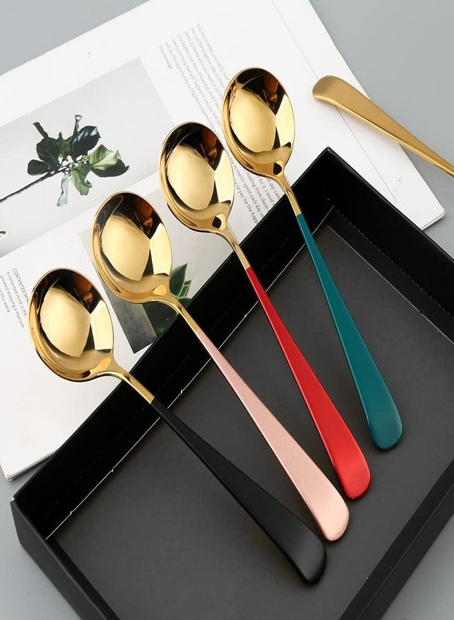 WE-CEF Soup Spoons,8/10 Stainless Steel Dessert Spoons, Gold Plating Deep Spoons Silverware for Bouillon Milk Soup Hot Chocolate Tea, Party Family Lover Gift, 6.3-inch (Pack - Mix - 6) - Image 3