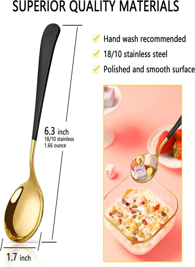WE-CEF Soup Spoons,8/10 Stainless Steel Dessert Spoons, Gold Plating Deep Spoons Silverware for Bouillon Milk Soup Hot Chocolate Tea, Party Family Lover Gift, 6.3-inch (Pack - Mix - 6) - Image 4
