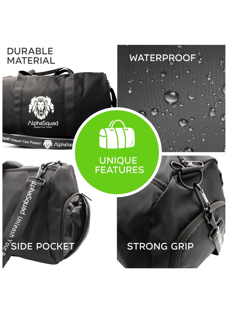 AlphaSquad AlphaSquad Premium Sports Bag with Shoes Compartment, Gym Bag with Waterproof Pocket for Towels, Travel Duffel Bag for Men and Women, Black  - Image 3