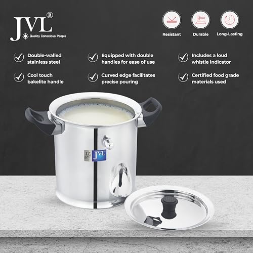 JVL Stainless Steel Double Wall Milk Boiler Storage with Double Bakelite Handle (1 Litre) - Image 4