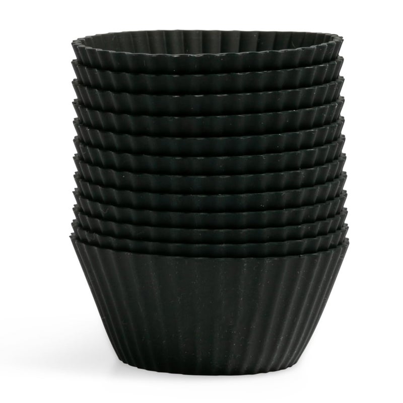 The Silicone Kitchen Reusable Silicone Baking Cups NonToxic BPA Free Dishwasher Safe Regular Matte Black 12 Pack