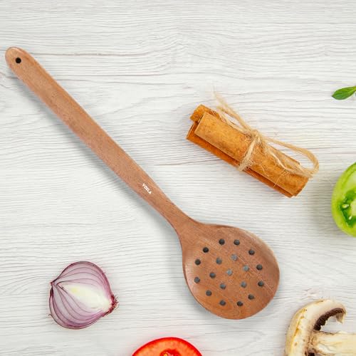 VOILA Neem Wood Slotted Spatula, Ideal for Frying Poori, Bhature etc, Kitchen Utensil for Home, Restaurant, Scratch-Proof, Cookware Safe - Image 2
