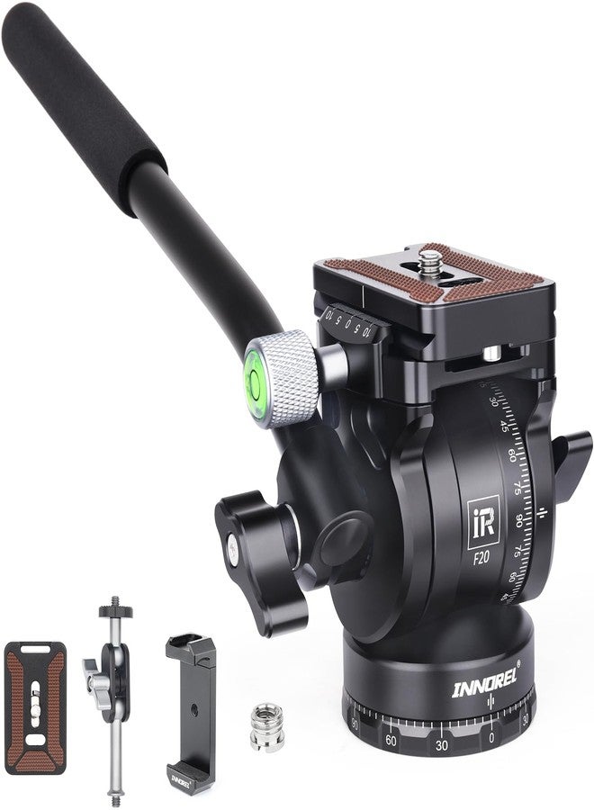 INNOREL F20 Fluid Head,Tripod Pan Tilting Head Mini Pan Metal Camera Video Tripod Head with 2 Arca Swiss Quick Release Plates, Handle, Magic Arm & Phone Clip for Video DSLR Cameras, Max Load 5kg/11lb - Image 1