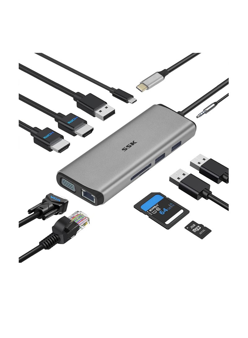SSK قاعدة شحن USB C ثلاثية العرض 11 في 1 - Image 1