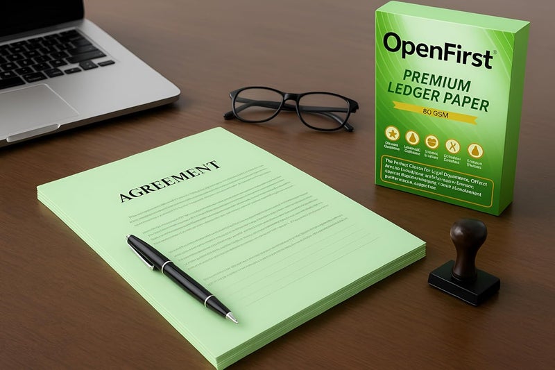 OPENFIRST ورق دفتر أخضر ® 80 جرام كلاسيك ستار بلمسة مصقولة (14x8.5 بوصة) حجم قانوني سلس ومقاوم للتجاعيد، قابل للطباعة على الوجهين للاستخدام المكتبي والقانوني والتجاري والمهني، عبوة من 100 ورقة - Image 4