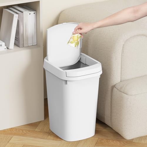KSSKSS 3 Pack Bathroom Small Trash Can with Lid 26 Gallon Slim Garbage Bin with PopUp Lid 10L Plastic Wastebasket for Bedroom Office Kitchen Toilet Three Colors - Image 3