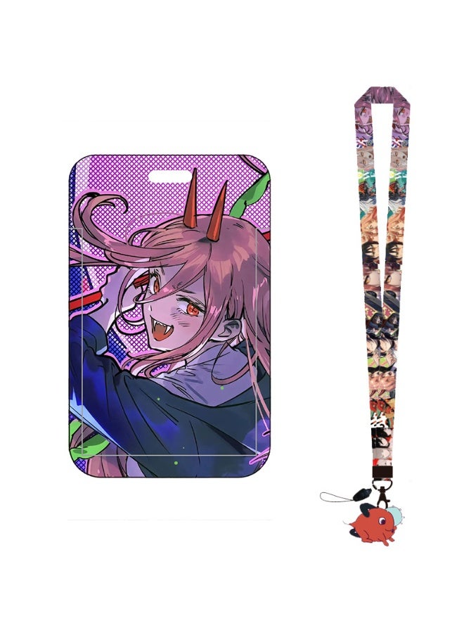 NIBEMINENT 1 - Piece Chainsaw Man Kpop Photo Card Holder Pendant Key Chain ID Badge Holder ID Card Holder Photo Card Protector for School ID Office ID Access Card for Women Girls