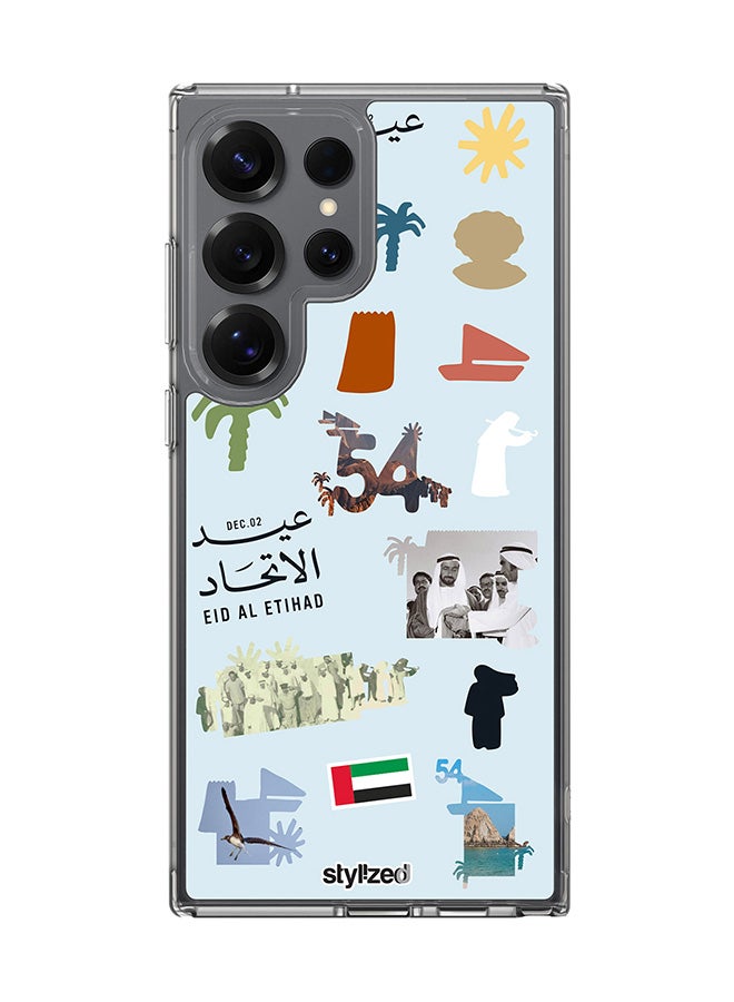 Stylizedd Classic Clear Compatible With Samsung Galaxy S25 Ultra , Hybrid Soft Case Flexible Edges Anti Drop TPU PC Gel Thin Transparent Cover - Eid Al Etihad 54th UAE National Day, Light Blue - Image 1