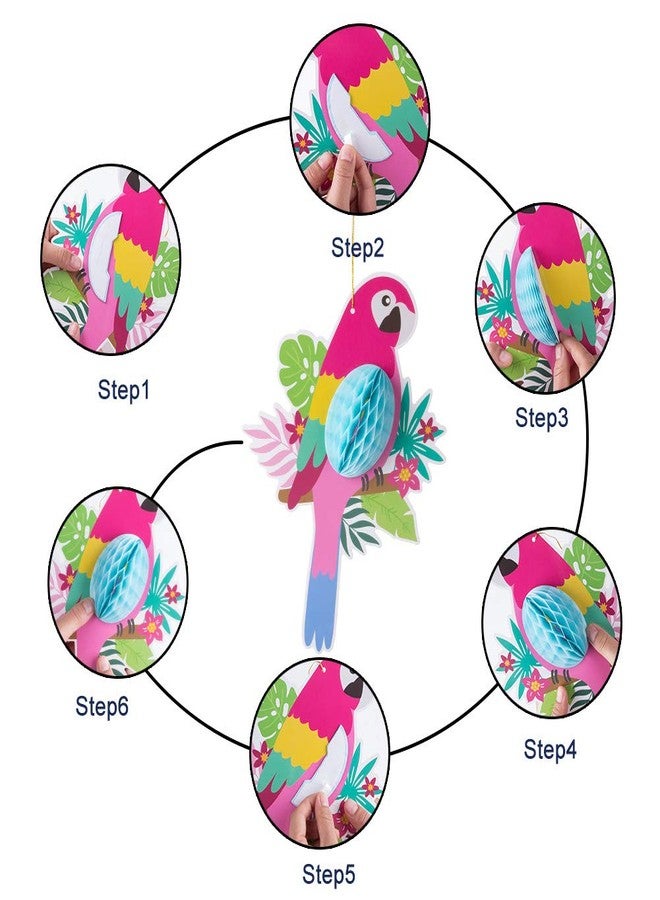 BlingRoKi Tropical Birds Honeycomb Paper Cutouts,10pcs Rio Luau Party Hanging Decorations Rainforest Hanging Paper Birds Hawaiian Summer Parrot Honeycomb Cutouts - Image 3