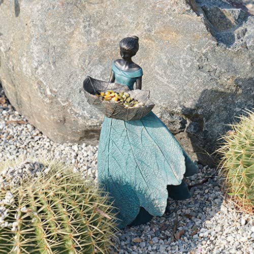 DiliComing Fairy Garden Statue Bird Feeder - 12 Inch Fairy Statue for Home Decoration, Resin Outdoor Statues for Garden Decoration, Best Bird Feeder Garden Gift for Women (Green) - Image 3