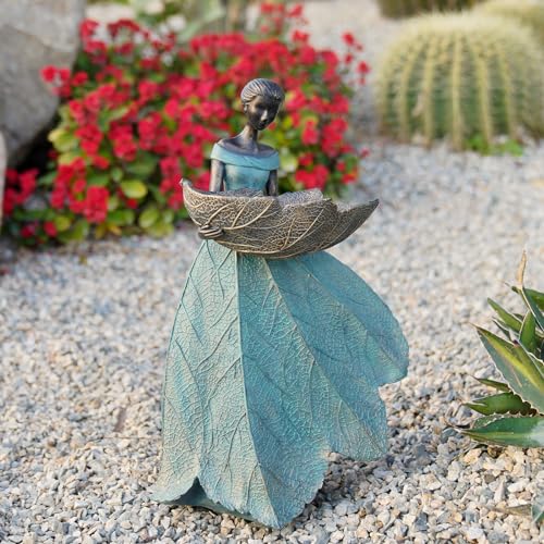 DiliComing Fairy Garden Statue Bird Feeder - 12 Inch Fairy Statue for Home Decoration, Resin Outdoor Statues for Garden Decoration, Best Bird Feeder Garden Gift for Women (Green) - Image 5