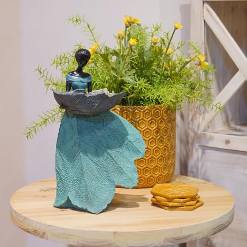DiliComing Fairy Garden Statue Bird Feeder - 12 Inch Fairy Statue for Home Decoration, Resin Outdoor Statues for Garden Decoration, Best Bird Feeder Garden Gift for Women (Green) - Image 2
