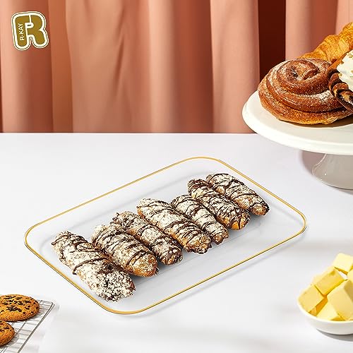 R-kay 3 Pack Plastic Serving Trays for Party - Gold Serving Tray 8 by 11 Inch - Heavy Duty Dessert Trays for Food - Rectangular Party Serving Trays for Entertaining - Premium Party Trays - Clear Platters - Image 2