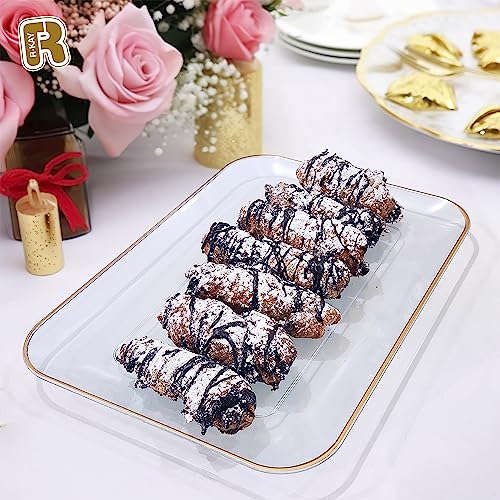 R-kay 3 Pack Plastic Serving Trays for Party - Gold Serving Tray 8 by 11 Inch - Heavy Duty Dessert Trays for Food - Rectangular Party Serving Trays for Entertaining - Premium Party Trays - Clear Platters - Image 3