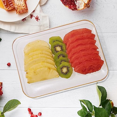 R-kay 3 Pack Plastic Serving Trays for Party - Gold Serving Tray 8 by 11 Inch - Heavy Duty Dessert Trays for Food - Rectangular Party Serving Trays for Entertaining - Premium Party Trays - Clear Platters - Image 5
