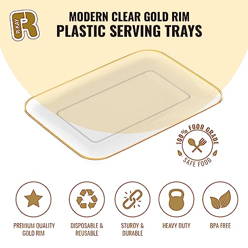 R-kay 3 Pack Plastic Serving Trays for Party - Gold Serving Tray 8 by 11 Inch - Heavy Duty Dessert Trays for Food - Rectangular Party Serving Trays for Entertaining - Premium Party Trays - Clear Platters - Image 4