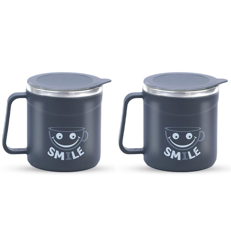 ATTRO Stainless Steel Happy Mug Comes with Double Wall Inner Stainless Still & Lid Stylish Cup Ideal for Hot Coffee, Tea-Grey Set of 2, 300 ml - Image 5