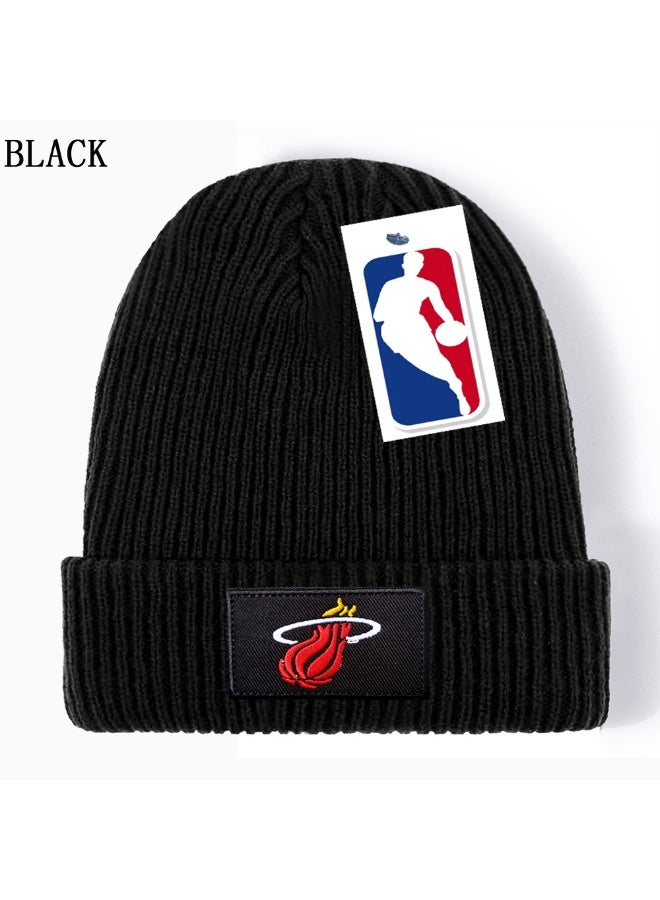 Black Embroidered Knit Beanie, NBA Heat Team