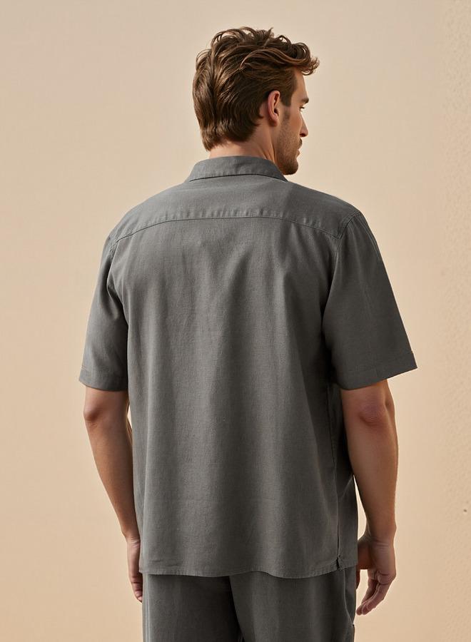 سبلاش فيڤ قميص منتجع بياقة قميص من مزيج الكتان بقصة عادية - Image 3