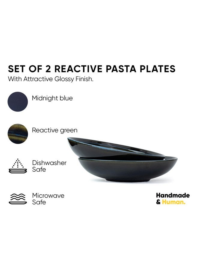 Shay Ceramic Pasta Bowl Set, 21cm, 2 Pieces, Blue Green | Glossy Finish | Porcelain Ceramic Serving Bowls | Pasta Plate | Deep Plate | Pasta Serving Plate (Reactive Pasta Plate - Blue Green) - Image 2