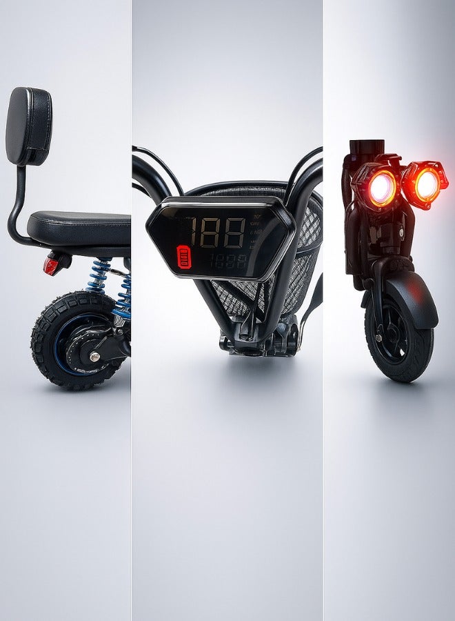 NIYAZI Electric Scooter | Electric Scooter with Extra Seat and Storage Basket | Electric Scooter for Adults | Electric Scooter with Two Seats | Foldable Electric Scooter | 48V Voltage | 500W Motor | Front and Rear Lights | Shock Absorption Suspension | Storage Bask | Extra Seat for Passenger | 10-Inch Tires - Image 3