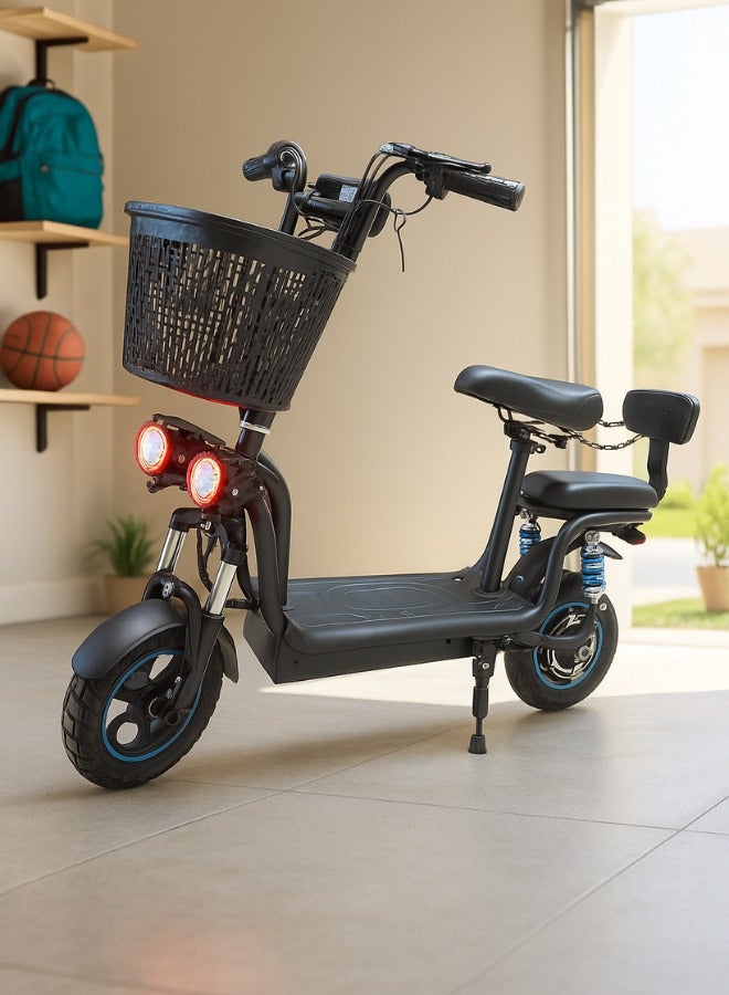 NIYAZI Electric Scooter | Electric Scooter with Extra Seat and Storage Basket | Electric Scooter for Adults | Electric Scooter with Two Seats | Foldable Electric Scooter | 48V Voltage | 500W Motor | Front and Rear Lights | Shock Absorption Suspension | Storage Bask | Extra Seat for Passenger | 10-Inch Tires - Image 5