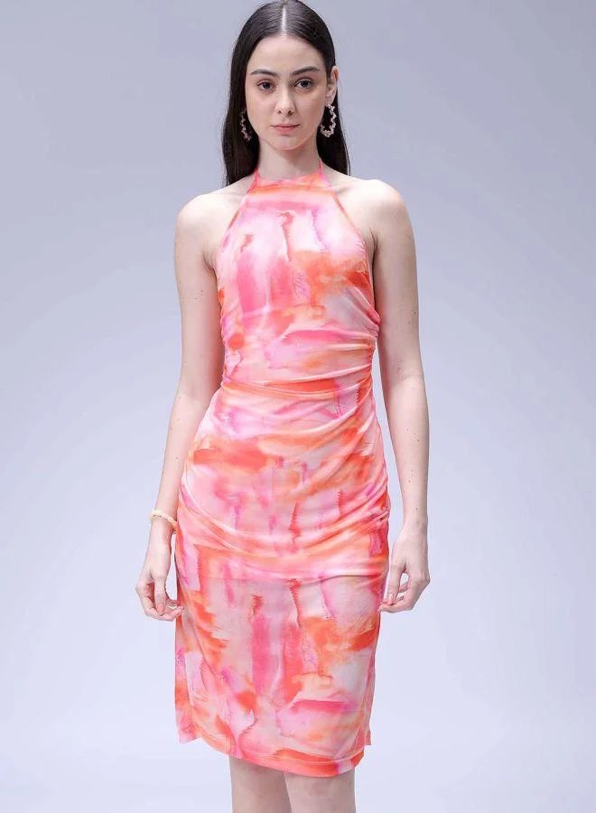 Freehand  Women Fitted Party Wear Abstract Print Gathered Dress for Women | Best Price UAE