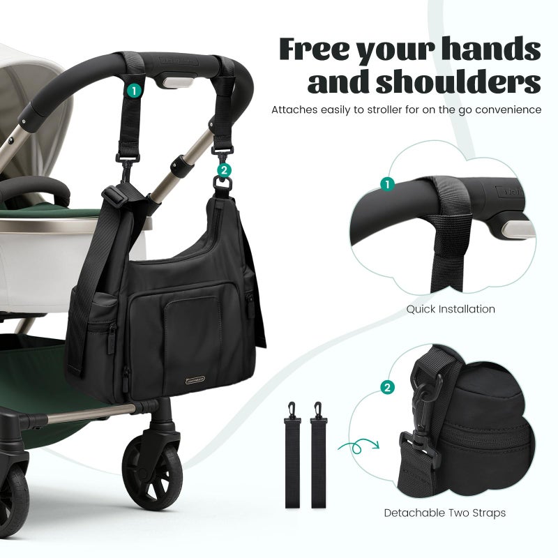 GOLF QUALITY 14L Puffer Diaper Bag Tote, Large Capacity Travel Diaper bags, Crossbody Hospital Bag for mom, Black - Image 5