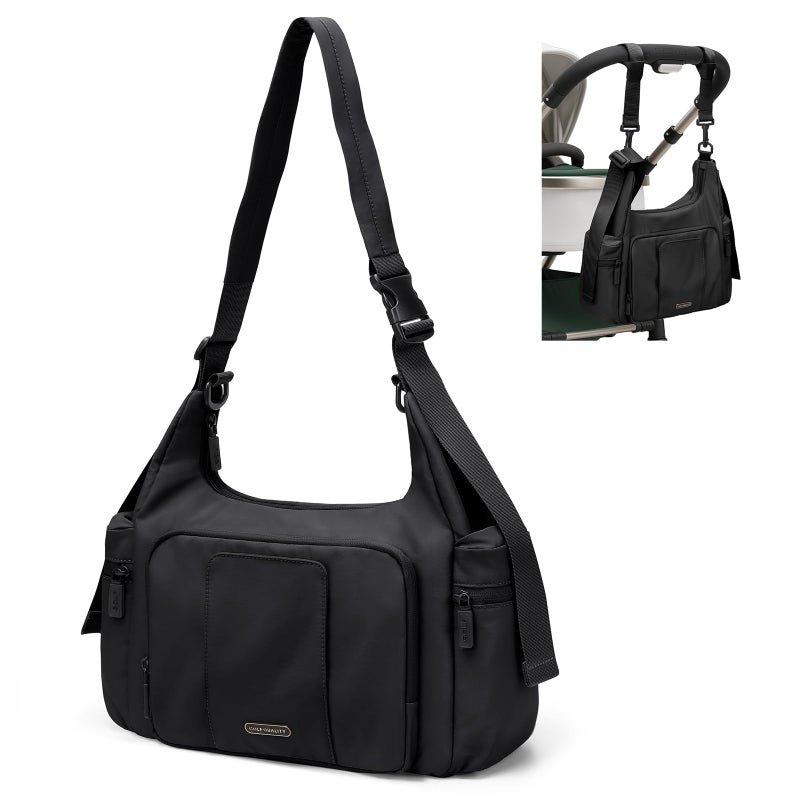 GOLF QUALITY 14L Puffer Diaper Bag Tote, Large Capacity Travel Diaper bags, Crossbody Hospital Bag for mom, Black - Image 1