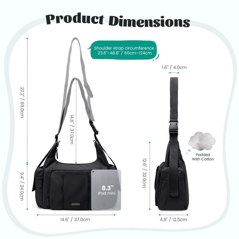 GOLF QUALITY 14L Puffer Diaper Bag Tote, Large Capacity Travel Diaper bags, Crossbody Hospital Bag for mom, Black - Image 3