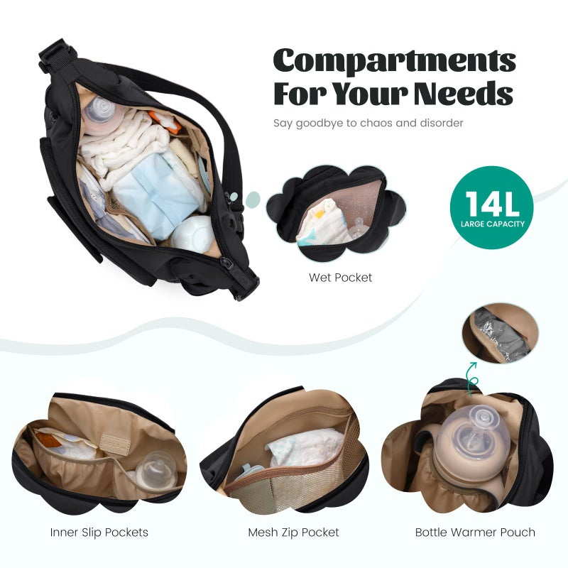 GOLF QUALITY 14L Puffer Diaper Bag Tote, Large Capacity Travel Diaper bags, Crossbody Hospital Bag for mom, Black - Image 2