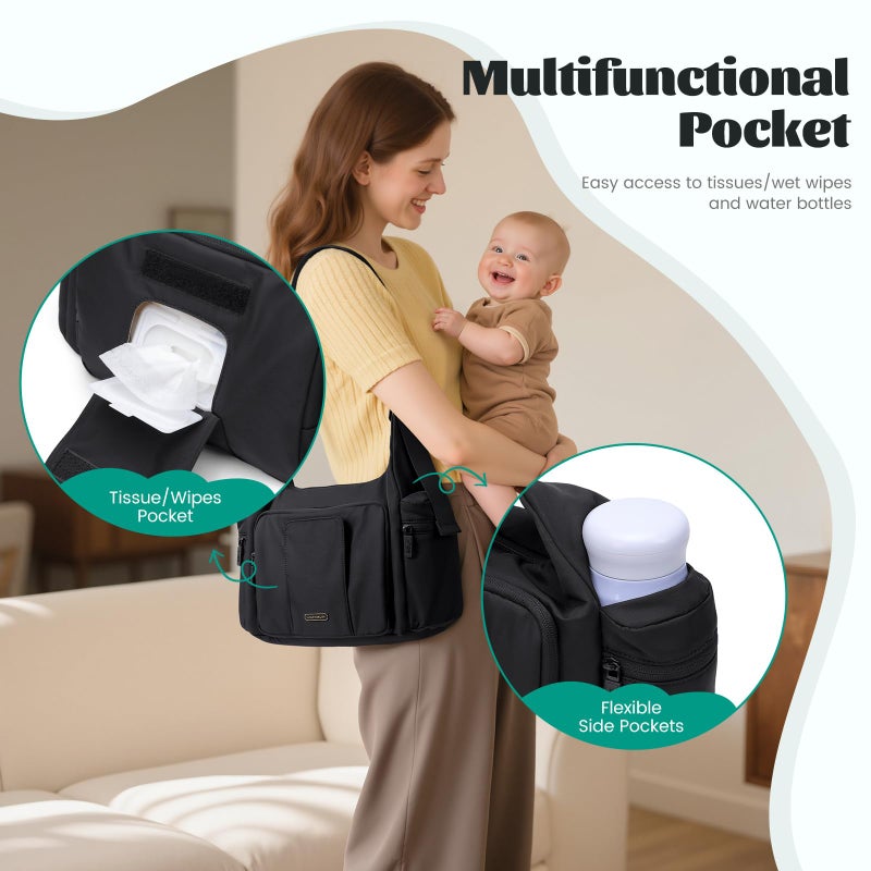 GOLF QUALITY 14L Puffer Diaper Bag Tote, Large Capacity Travel Diaper bags, Crossbody Hospital Bag for mom, Black - Image 4