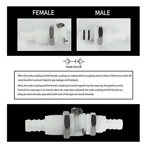 BBTUS 1/4" 3/8" 5/16" Plastic In line Hose Barbed Quick Disconnect fittings, Panel Mounting Tubing Quick Connector, Bulkhead Shut Off Valve Male Female Quick Release Coupling (1 Male+ 1 Female)(3/8") - Image 5