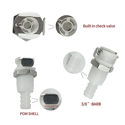 BBTUS 1/4" 3/8" 5/16" Plastic In line Hose Barbed Quick Disconnect fittings, Panel Mounting Tubing Quick Connector, Bulkhead Shut Off Valve Male Female Quick Release Coupling (1 Male+ 1 Female)(3/8") - Image 4