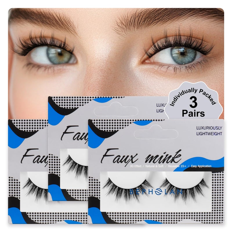 BEPHOLAN Lashes Natural Look False Eyelashes Bepholan Fake Eyelashes 3D Super Fluffy False Lashes Black Band Wispy Lashes 3Pack Faux Mink LashesXMZ213