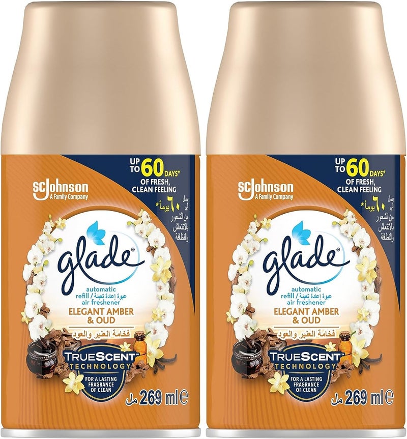 Glade عبوة إعادة تعبئة بخاخ غلاد الأوتوماتيكي برائحة العنبر والعود الأنيق، 2 × 269 مل - Image 1