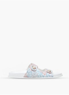 Flora Bella By Shoexpress Printed Pearl Embellished Slip-On Flat Sandals  - Image 2