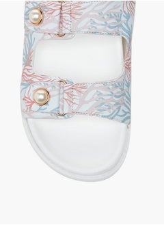 Flora Bella By Shoexpress Printed Pearl Embellished Slip-On Flat Sandals  - Image 3
