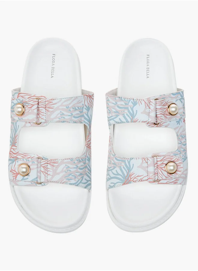 فلورا بيلا من شو إكسبرس Printed Pearl Embellished Slip-On Flat Sandals