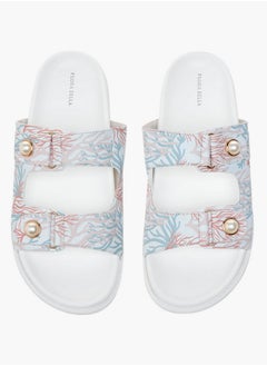 Flora Bella By Shoexpress Printed Pearl Embellished Slip-On Flat Sandals  - Image 1