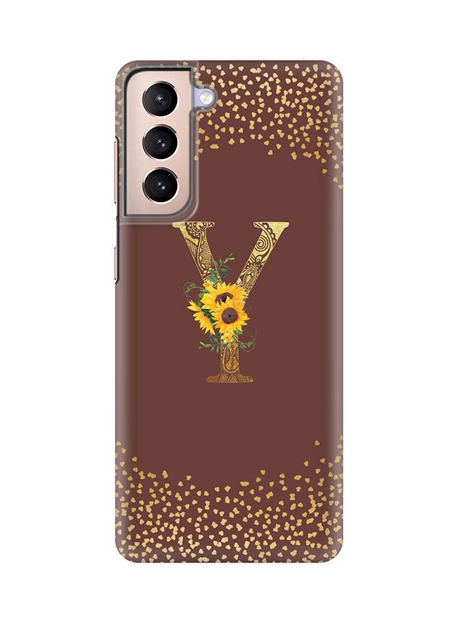 Stylizedd Monogram Slim Cover for Samsung Galaxy S21 Plus 5G Case Custom Initials Letter Floral Pattern Snap Series Mobile Cover Matte Alphabet  - Y (Brown) - Image 1