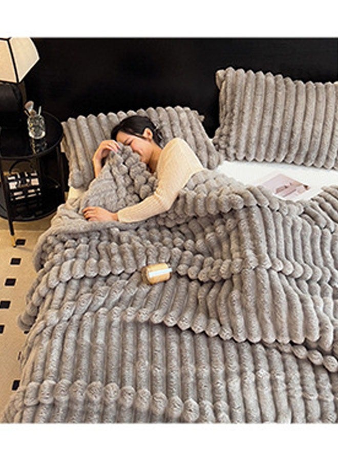 VUCATIN Faux Fur Throw Blanket for Couch Cozy Warm Plush Striped Blanket for Sofa Bedroom Living Room Grey 200*230cm - Image 2