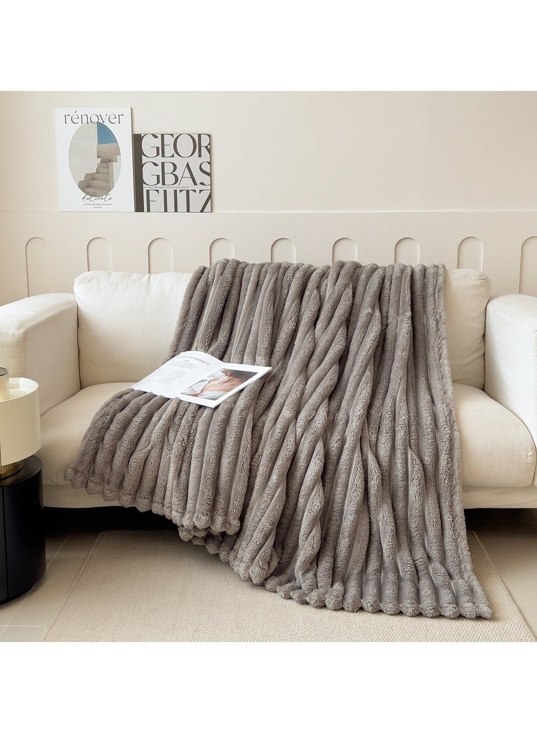 VUCATIN Faux Fur Throw Blanket for Couch Cozy Warm Plush Striped Blanket for Sofa Bedroom Living Room Grey 200*230cm - Image 4