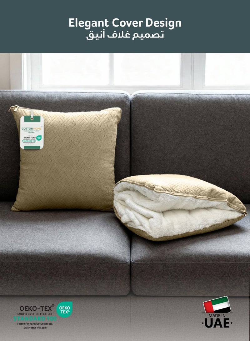 كوتون هوم بطانية قطن Home® DIY، بطانية شيربا مقاس 160 × 220 سم - بطانية مخملية فائقة النعومة لتوفير أقصى درجات الدفء والراحة، مع سحاب يمكن تحويله إلى وسادة، بيج - Image 2