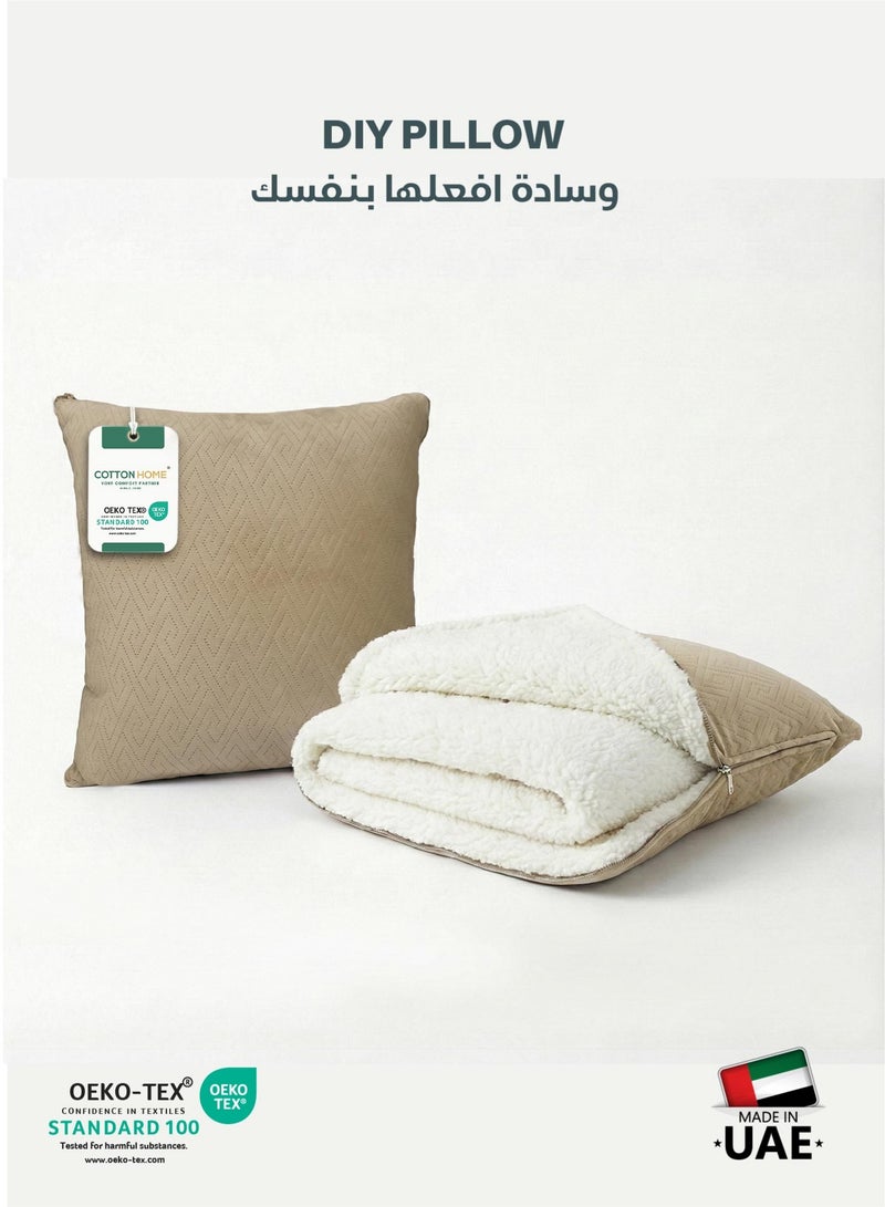 كوتون هوم بطانية قطن Home® DIY، بطانية شيربا مقاس 160 × 220 سم - بطانية مخملية فائقة النعومة لتوفير أقصى درجات الدفء والراحة، مع سحاب يمكن تحويله إلى وسادة، بيج - Image 1