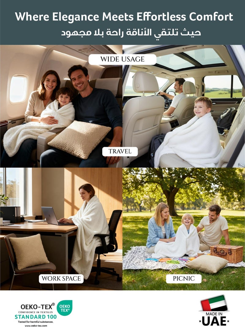 كوتون هوم بطانية قطن Home® DIY، بطانية شيربا مقاس 160 × 220 سم - بطانية مخملية فائقة النعومة لتوفير أقصى درجات الدفء والراحة، مع سحاب يمكن تحويله إلى وسادة، بيج - Image 4